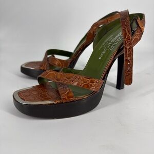 Donald J Pliner Italian Leather Heels | Croc Embossed Brown Slingback | Italy